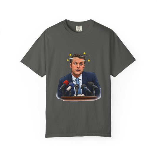 Dizzy Hegseth On The Job After A Few - Political Parody T-Shirt (Front)