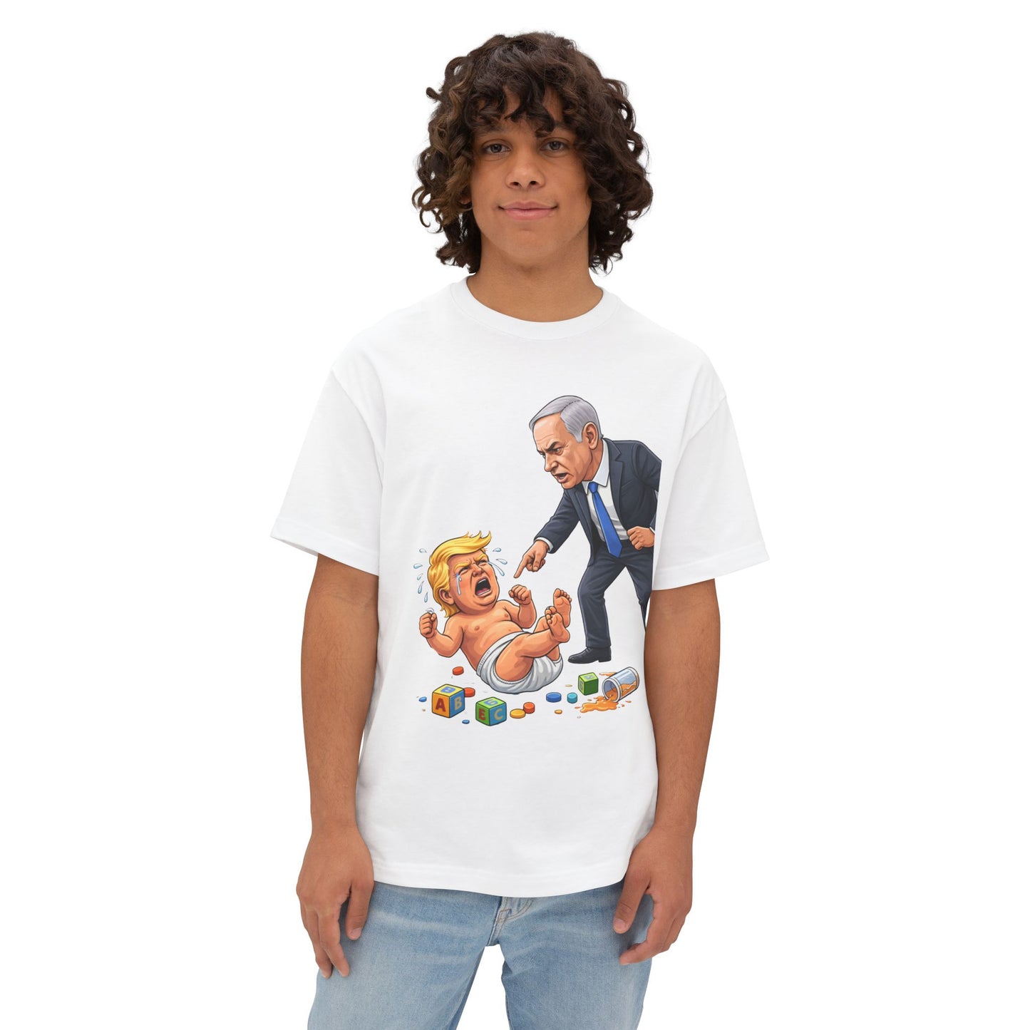 Oversized - Netanyahu Silencing Crying Baby Trump - Political Parody T-Shirt