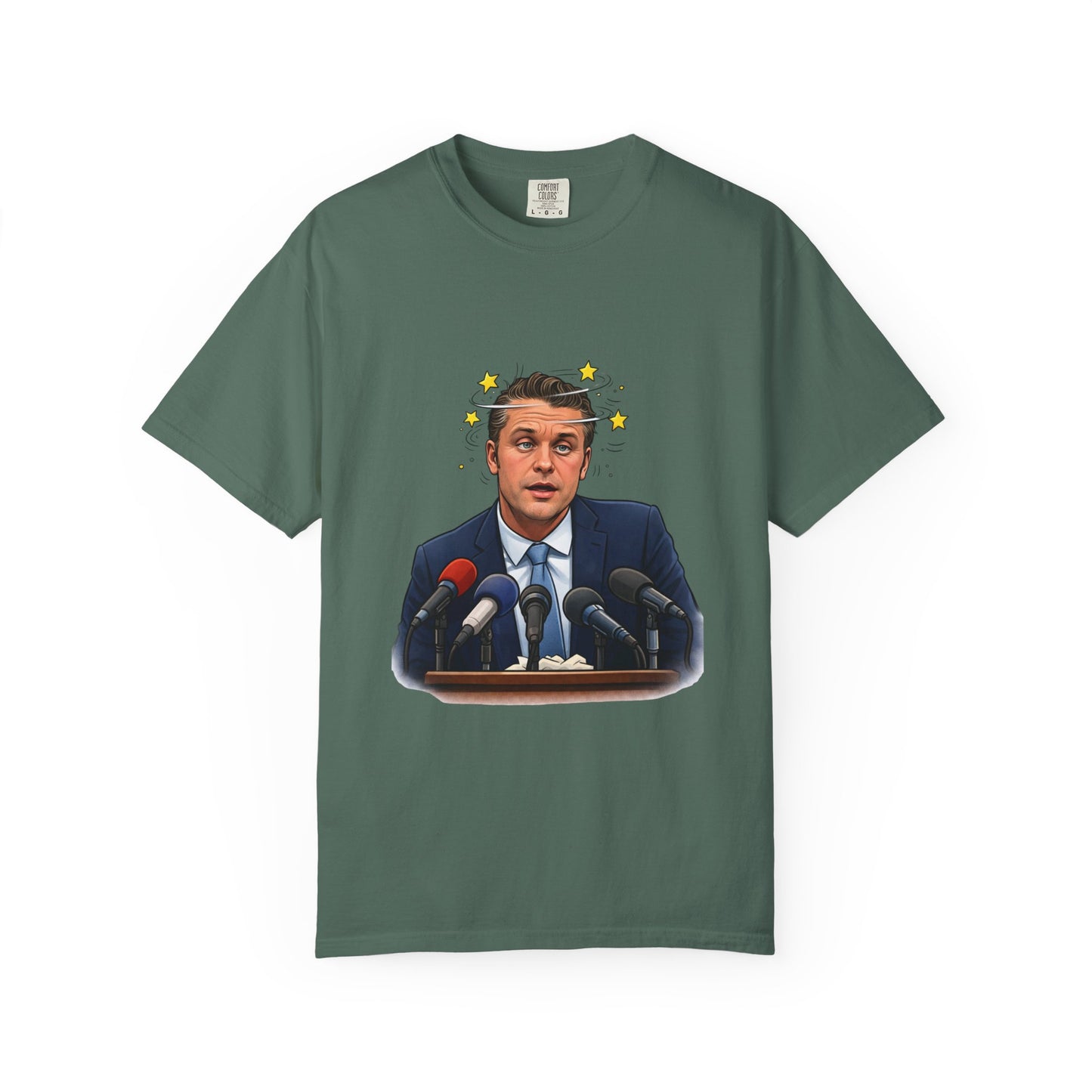 Dizzy Hegseth On The Job After A Few - Political Parody T-Shirt (Front)