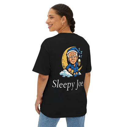 Oversized - Sleepy Joe Cartoon T-Shirt — Funny Sleepy Moon Graphic Tee (Back)