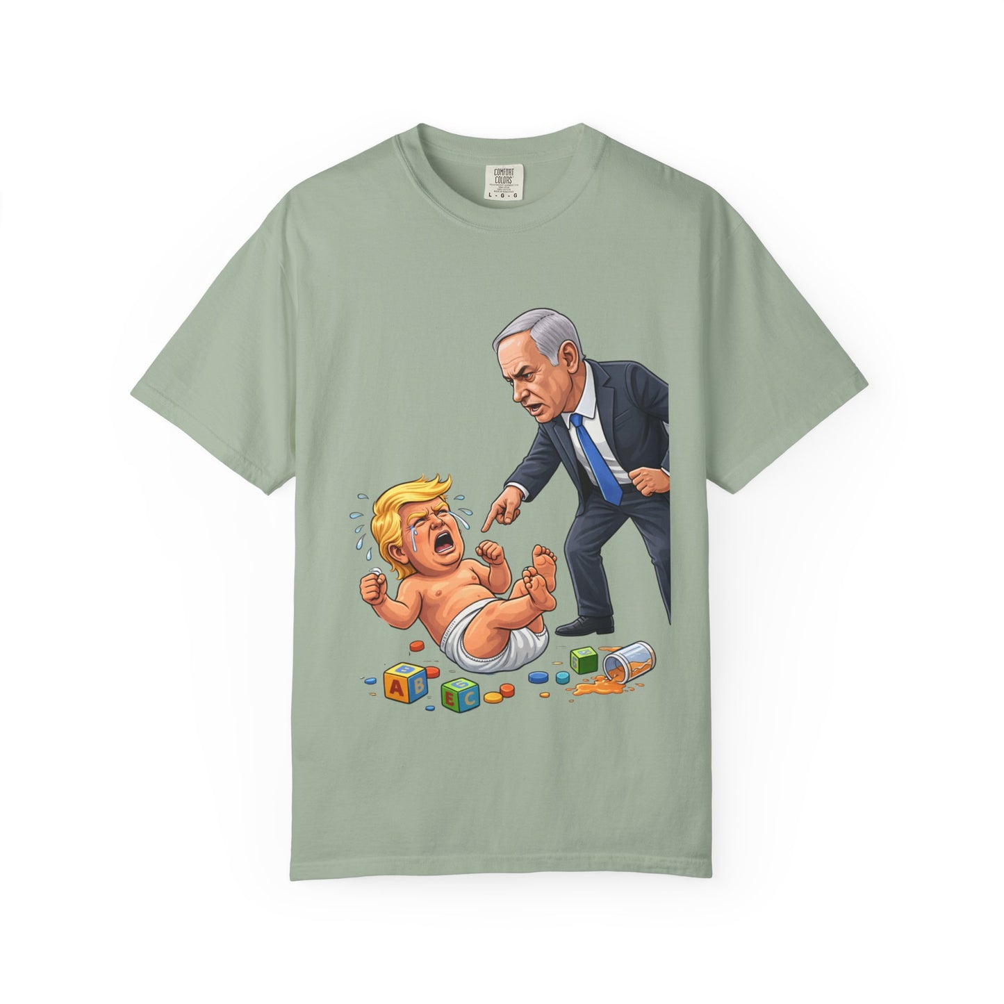 Netanyahu Silencing Crying Baby Trump - Political Parody T-Shirt