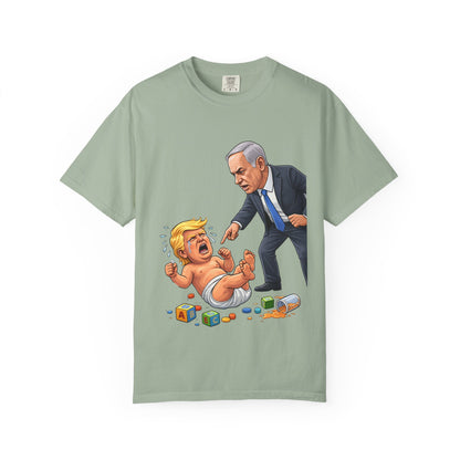 Netanyahu Silencing Crying Baby Trump - Political Parody T-Shirt