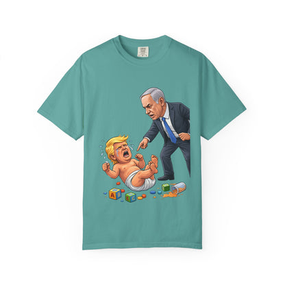 Netanyahu Silencing Crying Baby Trump - Political Parody T-Shirt