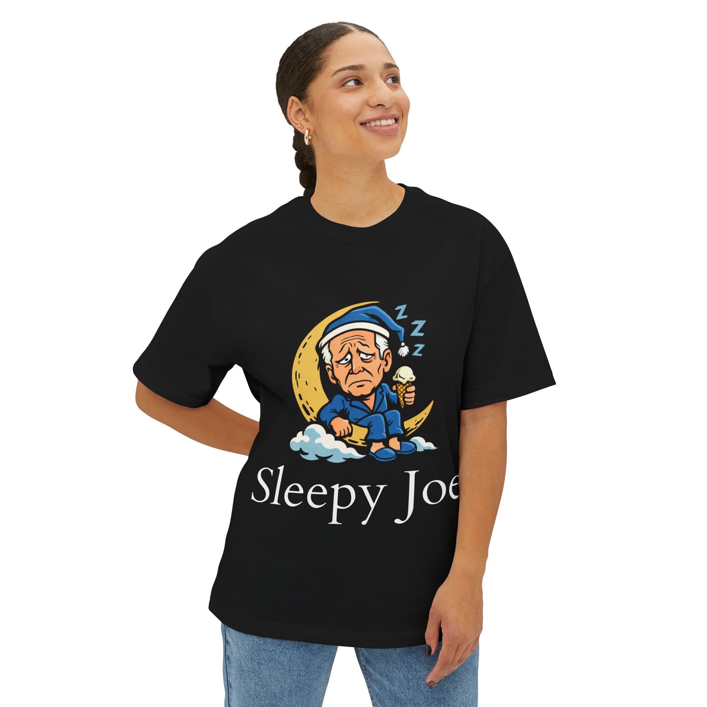 Oversized - Sleepy Joe Cartoon T-Shirt — Funny Sleepy Moon Graphic Tee