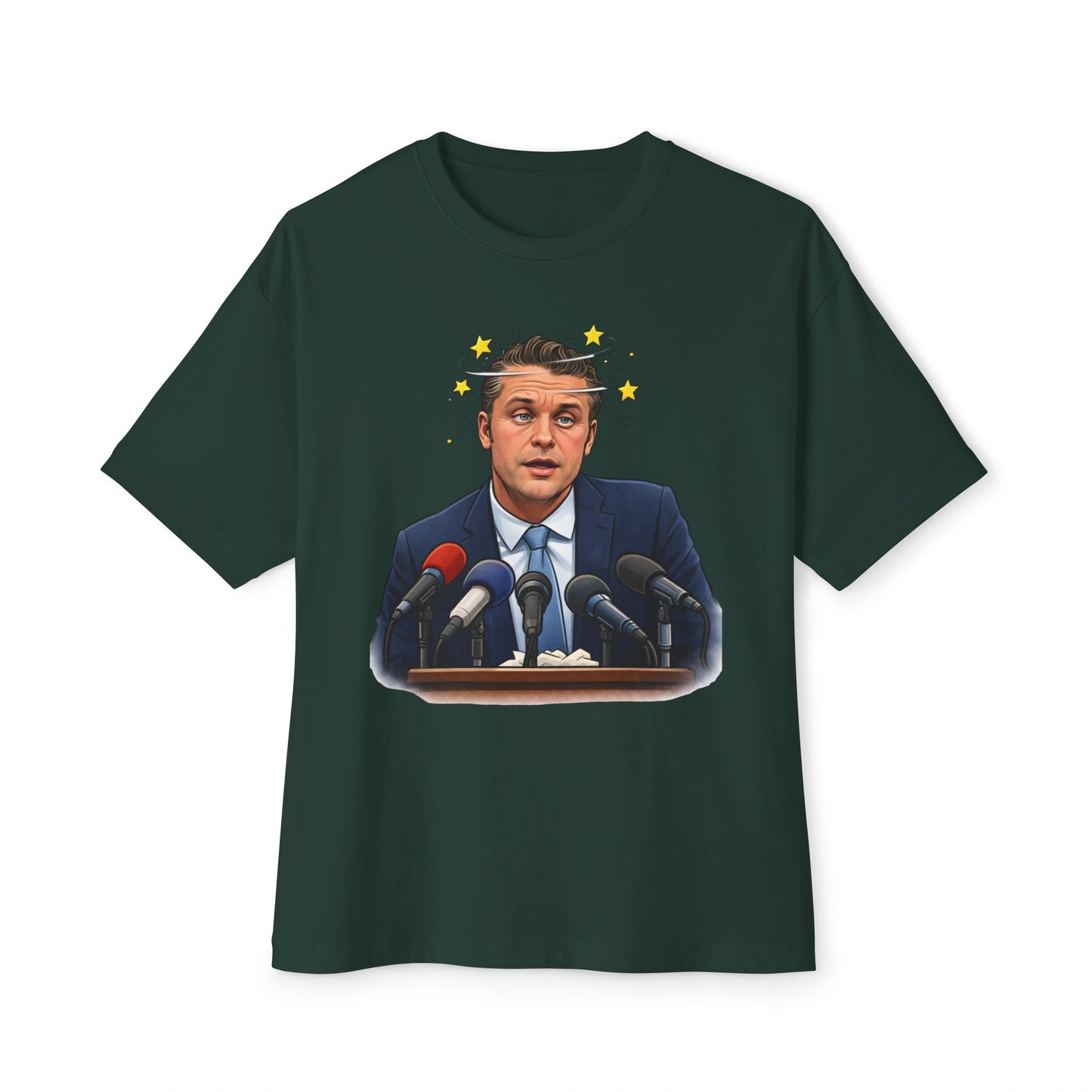 Oversized - Dizzy Hegseth On The Job After A Few - Political Parody T-Shirt