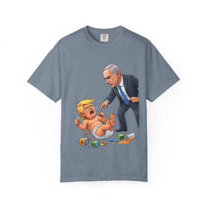 Netanyahu Silencing Crying Baby Trump - Political Parody T-Shirt