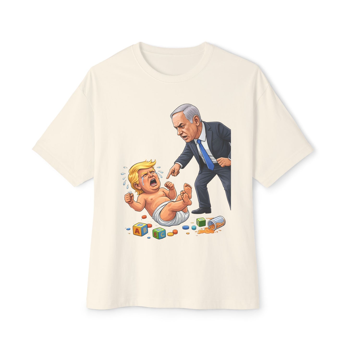 Oversized - Netanyahu Silencing Crying Baby Trump - Political Parody T-Shirt