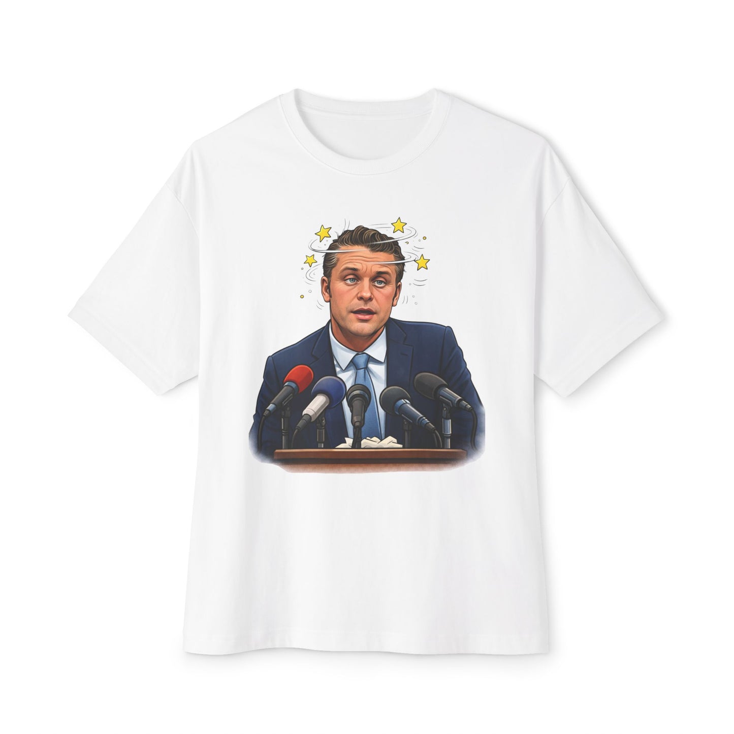 Oversized - Dizzy Hegseth On The Job After A Few - Political Parody T-Shirt