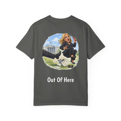 Pam Bondi - Out Of Here Political Parody T-Shirt (Back)