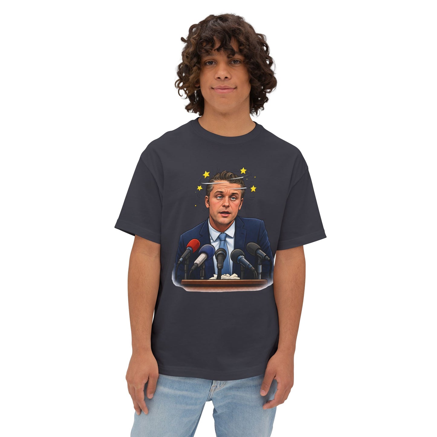 Oversized - Dizzy Hegseth On The Job After A Few - Political Parody T-Shirt