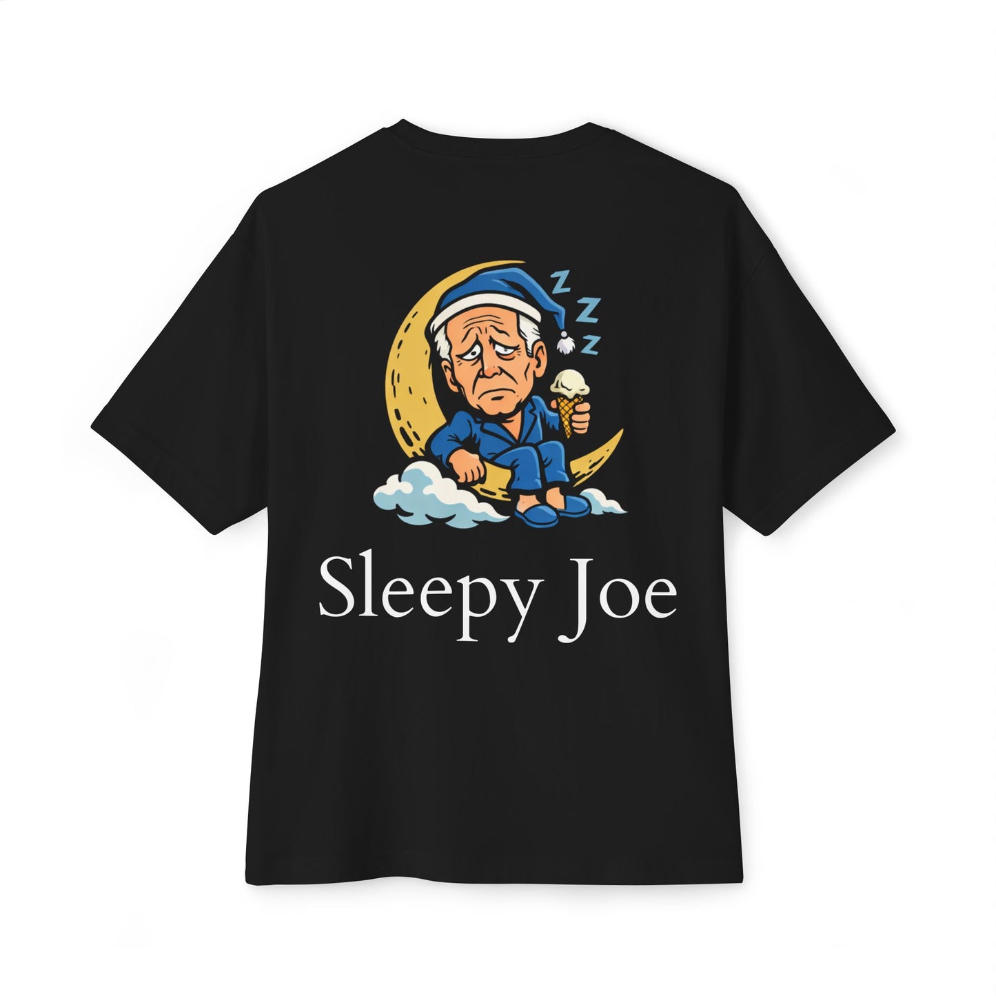 Oversized - Sleepy Joe Cartoon T-Shirt — Funny Sleepy Moon Graphic Tee (Back)