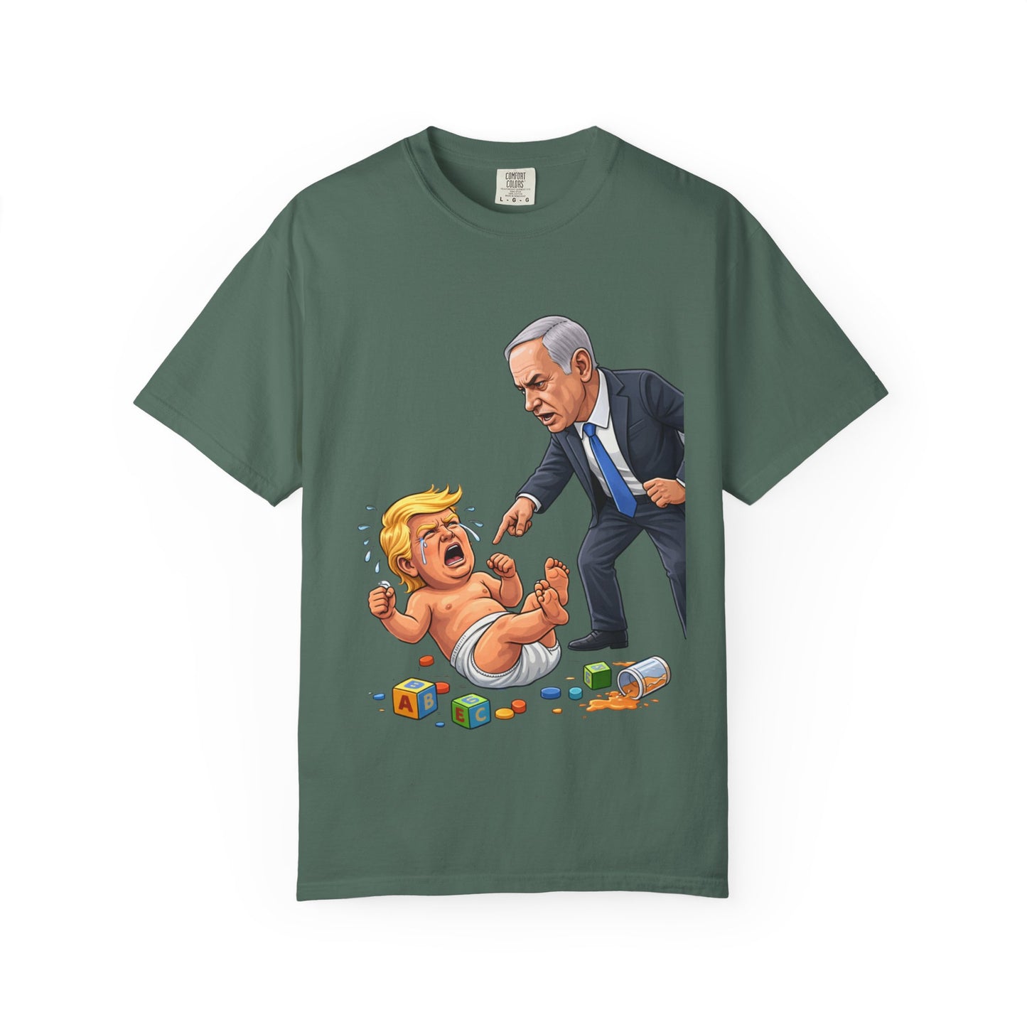 Netanyahu Silencing Crying Baby Trump - Political Parody T-Shirt