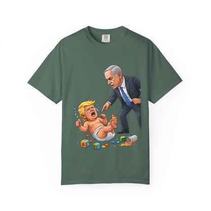 Netanyahu Silencing Crying Baby Trump - Political Parody T-Shirt