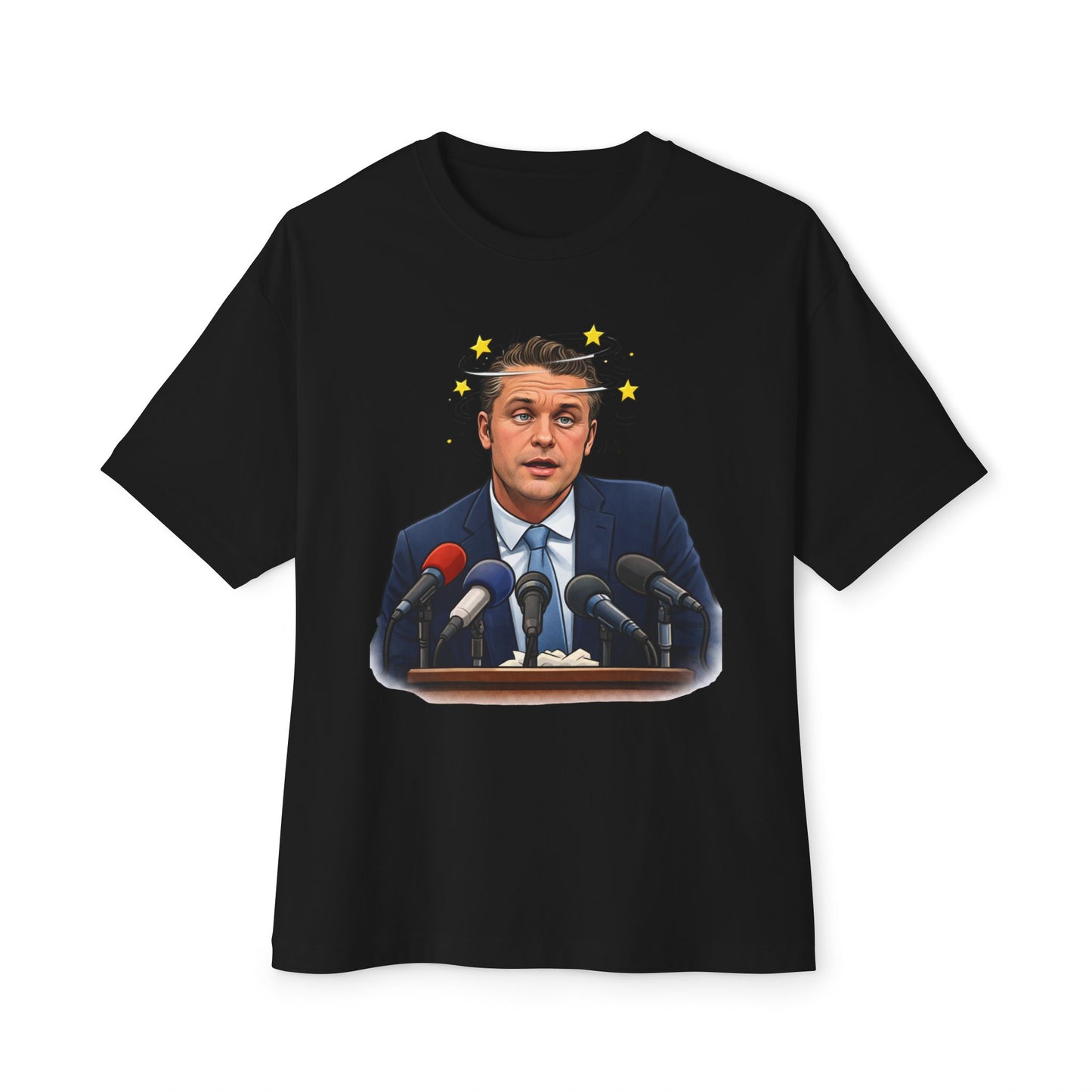 Oversized - Dizzy Hegseth On The Job After A Few - Political Parody T-Shirt