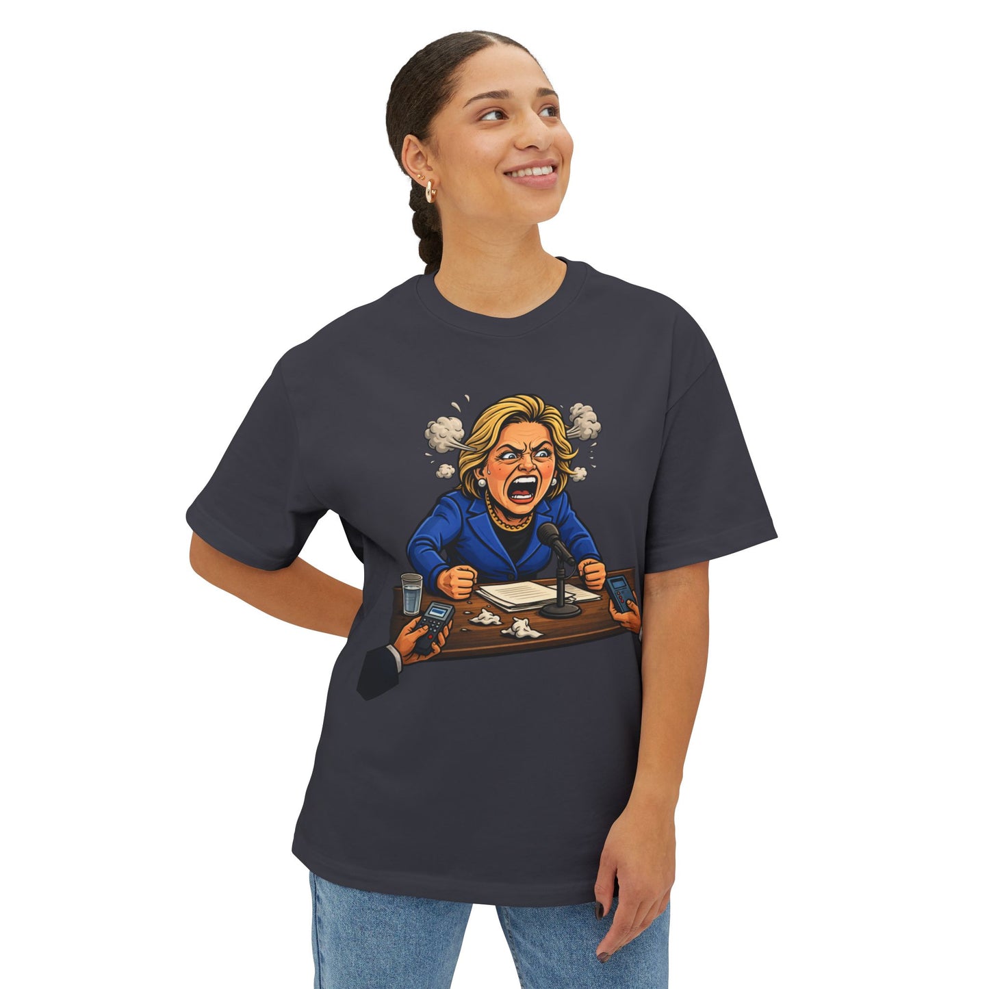 Oversized - Crooked Hillary Losing Her Mind... and Deposition - Political Parody T-Shirt