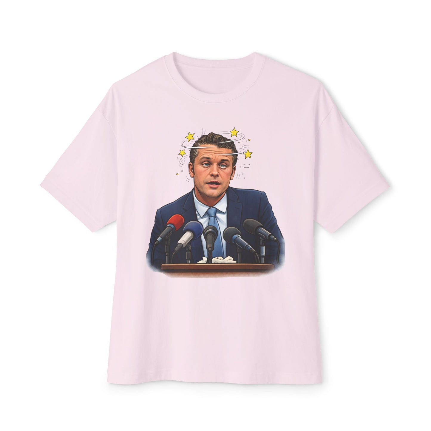 Oversized - Dizzy Hegseth On The Job After A Few - Political Parody T-Shirt