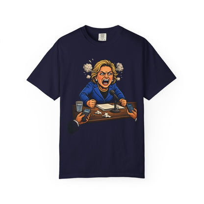 Crooked Hillary Losing Her Mind... and Deposition - Political Parody T-Shirt (Front)