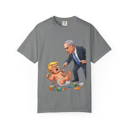 Netanyahu Silencing Crying Baby Trump - Political Parody T-Shirt